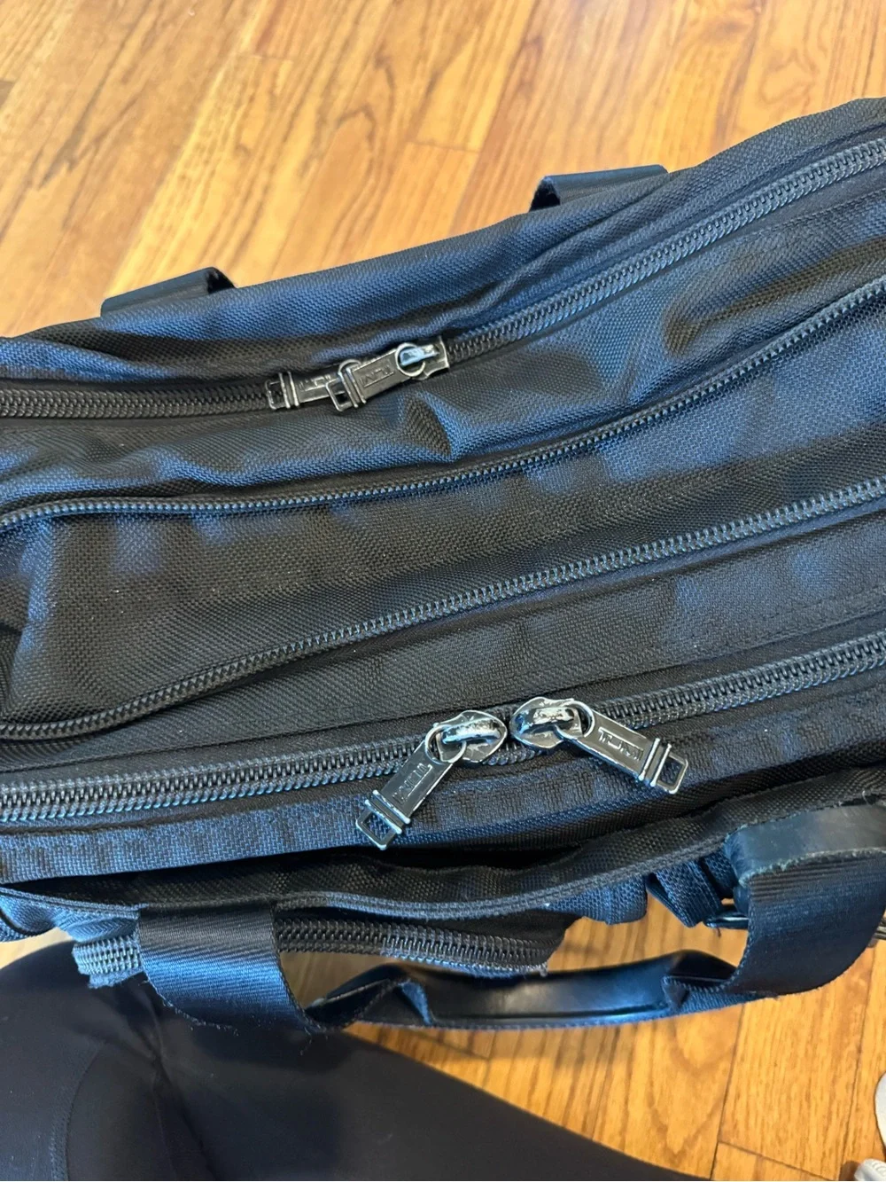 Tumi Black Alpha Nylon Expandable Laptop Briefcase with Front Zip Pockets